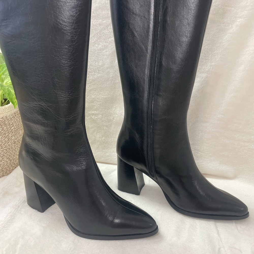Journee Signature Womens Laila Stacked Heel Dress Boots NWOB Black Leather H 802 - Picture 9 of 15